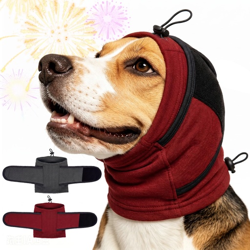 [BRSRGBIYAEIWKFA3] IECOii Medium Dog Ear Muffs No Shake Ear Wrap for Hematoma Grooming Noise Cancelling Calming Hoodie Prevents Ear for Dogs with Separation Anxiety Fireworks & Thunderstorms Head Ear Cover(Red,Medium)