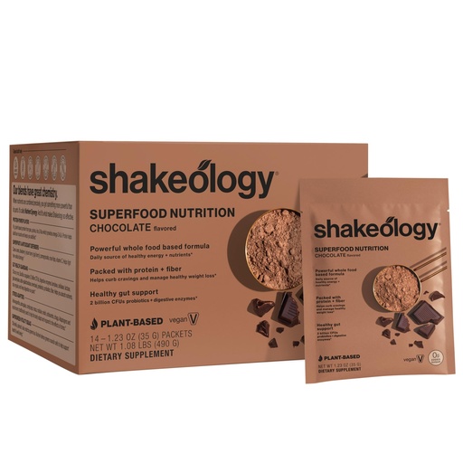 [BRSRAHYODEHQKEY3] Shakeology 0g Added Sugar Plant-Based Vegan Protein Powder – Gluten-Free Superfood Shake with Vitamins & Minerals – Helps Support Healthy Weight Loss & Gut Health, Chocolate, 14 Individual Packets