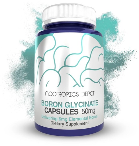 [BRSRMAL5O56WYCI6] Nootropics Depot Boron Glycinate Capsules | 50mg | Delivering 6mg Elemental Boron | Testosterone, Inflammation, Immune, & Cognitive Support | 365 Count