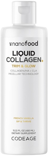 [BRSRMYYCBMNQA2QU] Codeage Liquid Collagen Supplement Vanilla Flavor, Beauty Trim & Glow Liposomal Collagen Peptides, CLA Conjugated Linoleic Acid, Hyaluronic Acid, Vitamin E, Hydrolyzed, Non-GMO, 15.22 fl oz