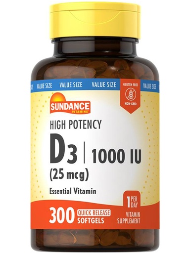 [BRSWKYYHB4DRMDDM] Sundance Vitamin D3 1000 IU | 300 Softgels | High Potency | Essential Vitamin Formula | Non-GMO and Gluten Free Supplement
