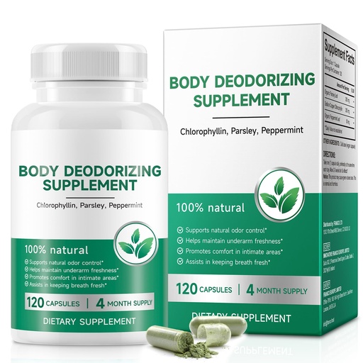 [BRSRGYA3CENBGYL4] Body Deodorizing Supplement, (120 Capsules) Chlorophyll Capsules for Body Odor, Fresh Breath, Natural Odor Control Chlorophyll Pills for Men & Women,Vegan