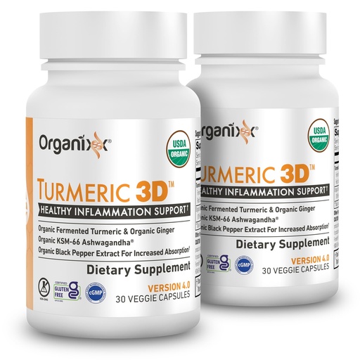 [BRSREZARPINWOAA6] Organixx USDA Organic Turmeric Curcumin Supplement with Ashwagandha, Vitamin D, Turmeric & Ginger – Fermented for Maximum Bioavailability, 30 Count (Pack of 2)