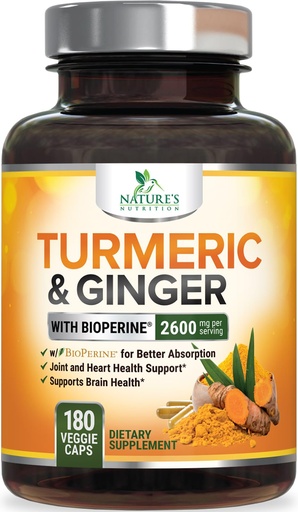 [BRSRGBQ3CINA2FDB] Turmeric Curcumin Supplement - 2000mg Organic Turmeric Per Serving - 95% Curcuminoids, Ginger & BioPerine Black Pepper for Best Absorption - Bottled in USA - 180 Capsules