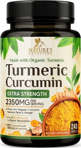 [BRSRE2YLC4GQEALG] Turmeric Curcumin Supplement 2350mg - 95% Curcuminoids with Organic Turmeric & Ginger, BioPerine Black Pepper for Best Absorption, Nature's Vegan Joint Support, Non-GMO, Bottled in USA - 240 Capsules