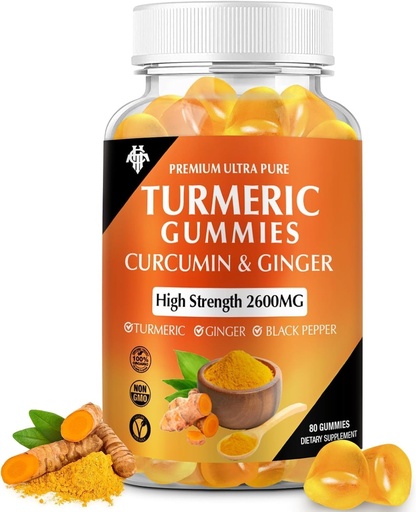 [BRSRGYALO4CWOET6] Turmeric Curcumin Gummies (1 Pack) - Turmeric Curcumin Supplements with Ginger & Black Pepper Gummies for Immune Muscle Support Healthy Skin - Vegan, Gluten Free, Low Sugar - for Adults
