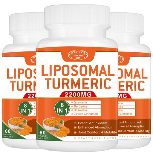 [BRSRGEIBPNYB4HL5] 2200mg Liposomal Turmeric Curcumin Supplement with Black Pepper & Ginger Enhanced Absorption - 95% Curcumin Extract for Joint Support 180 Capsules