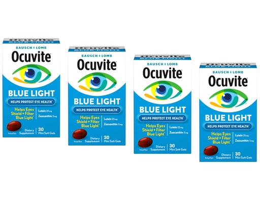 [BRSREZD2CMCBODYV] Bausch + Lomb Ocuvite Blue Light Eye Health – Mini Soft Gels with 25 mg Lutein + 5 mg Zeaxanthin – Eye Defense for Screen Time, Gamers, & Digital Device Users, 30 ct (Pack of 4)