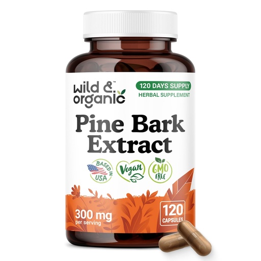 [BRSRAHA3AQNW2CTH] Wild & Organic Pine Bark Extract Capsules 300 mg - Antioxidant Supplement - 95% Proanthocyanidins - 120 Capsules - French Maritime Pine Bark Extract - 4-Month Supply - Pinus Maritima - Vegan, Non-GMO