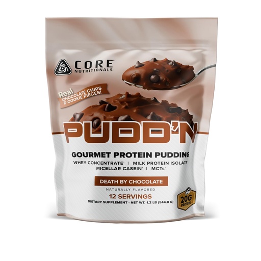 [BRSRGZL7OQCBYFY3] Core Nutritionals Pudd'n Gourmet Protein Pudding Mix | Whey & Casein Blend | MCTs & Digestive Enzymes | 20g Protein |Thick & Creamy Dessert | Real Food Inclusions |12 Servings (Death by Chocolate)