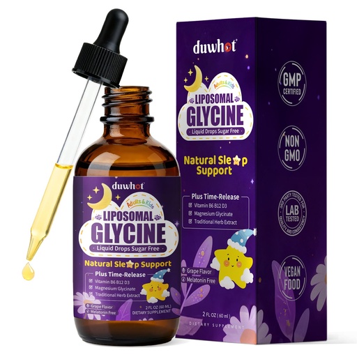 [BRSRGAI7CEFAMGT2] duwhot Glycine for Sleep Liquid Drops Sugar Free, 1.5g/3g Glycine Supplement Plus Magnesium, L-theanine & Vitamins for Stress Relief, Relaxation & Energy Support, Liposomal, Vegan, Organic, 2 FL OZ