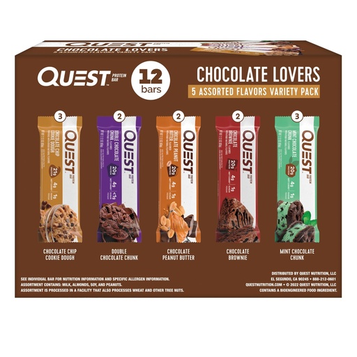 [BRSWKZAEAYDWK3LC] Quest Nutrition Chocolate Lovers Variety Pack, High Protein, Low Carb, Gluten Free, Keto Friendly, 12 Count