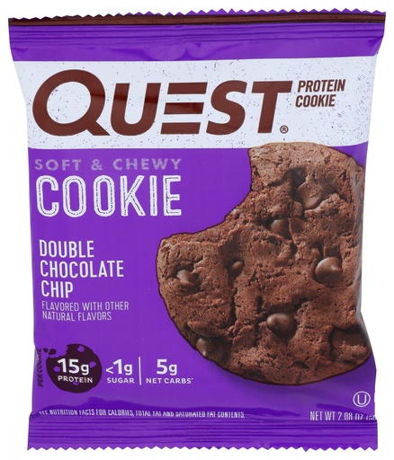[BRSWGED5OIOWADY4] Quest Nutrition Protein Cookie, Double Chocolate Chip, 15g Protein, 5g Net Carbs, 240 Cals, 2.08oz Cookie, Single Sample, High Protein, Low Carb, Gluten Free, Soy Free