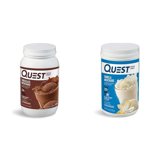 [BRSROCQPPIJWADTL] Quest Nutrition Chocolate Milkshake Protein Powder, 22g Protein, 1g Sugar, Low Carb, Gluten Free, 3 Pound, 43 Servings & Vanilla Milkshake Protein Powder, 24g of Protein, 1g of Sugar, Low Carb