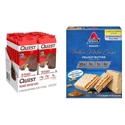 [BRSRAYYYCEDWE33Z] Quest Nutrition High Protein Peanut Butter Cups 12 Count and Atkins Peanut Butter Protein Wafer Crisps 5 Count