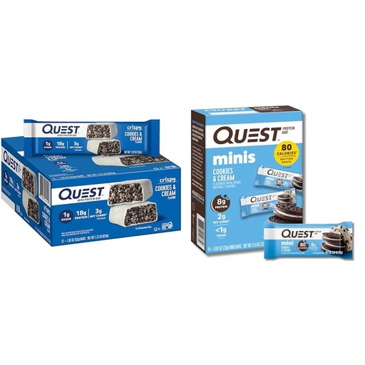 [BRSRAY33AEFBODL7] Quest Cookies & Cream Hero Protein Bar (18g) 12 Count & Mini Cookies & Cream Bars (14 Count) Bundle