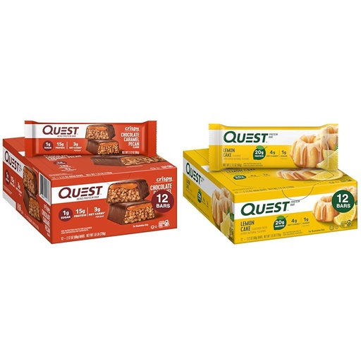 [BRSROCYOO56B6AL6] Quest Nutrition Crispy Chocolate Caramel Pecan Hero Protein Bar, 15g Protein, 1g Sugar, 3g Net Carb & Lemon Cake Protein Bars, High Protein, Low Carb, Gluten Free, 12 Count