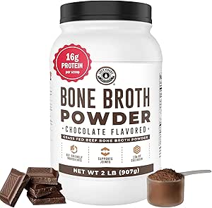 [BRSWYYD2O4BB6HLV] Bone Broth Protein Powder, Chocolate, Grass Fed 2lbs, 42 servings 16g protein, 13g Collagen. Low Carb, 2 net Carb, Dairy Free, Keto Friendly Bone Broth Protein Supplement with Collagen Types I & III