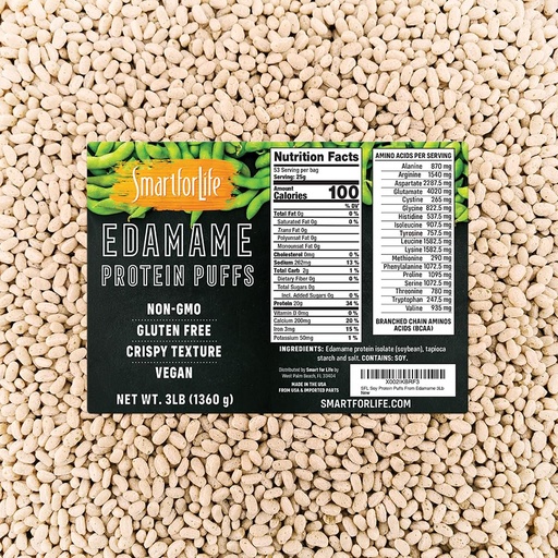 [BRSWYZL7A4IRMALD] Smart for Life - Edamame Protein Puffs - High Zero Sugar Soy Protein Isolate Puffs 3LB - 20 Grams Snacks - Non-GMO, Gluten-Free, Vegan - 3 PoundsBox - 53 Servings