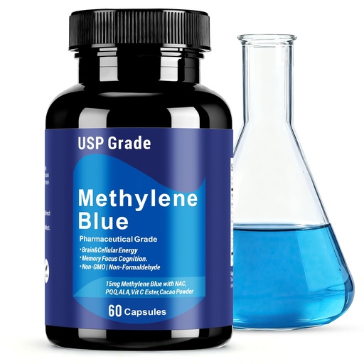 [BRSREC33BEGRSFL6] USP Grade Methylene Blue 15mg Capsules with NAC 300mg, PQQ, ALA - 99% Purity Nootropic Complex for Mitochondrial Energy, Focus, Memory & Brain Health - Made in USA, 60 Count