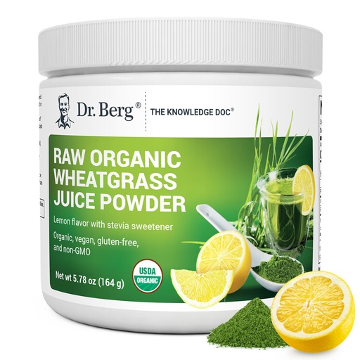 [BRSWKHD2OAFGEHD5] Dr. Berg USDA Certified Organic Green Powder Superfood (60 Servings) - Made with Raw Wheatgrass, Chlorophyll, Trace Minerals & Natural Enzymes - Non-GMO Green Superfood Powder - Lemon Flavor