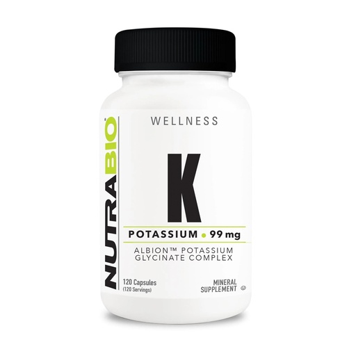 [BRSWIEA2BMCBQADO] NutraBio Potassium Complex, Potassium Supplement for Healthy Heart, Bones, Muscles & Digestion, 99mg - 120 Vegetable Capsules