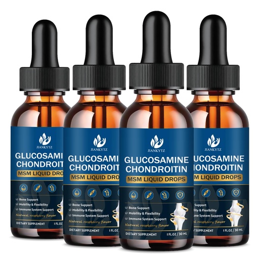 [BRSREZY6O4BA2ALX] (4 Pack) Glucosamine Chondroitin MSM Liquid Drops, High Absorption, Antioxidant, Immune, Bone Support, MSM Supplement for Men & Women, Vegan, Sugar-Free, Raspberry Flavor, 1 Fl Oz