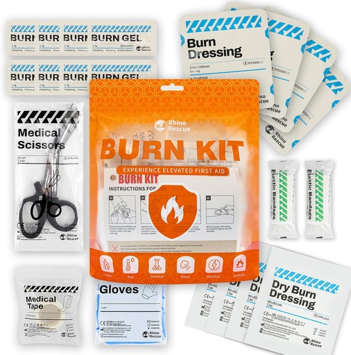 [BRSROZ3RCAPWACDA] RHINO RESCUE Burn Kit, 4pcs Burn Dressings 4x4”, 8pcs Burn Gel Packets 3.5g, 4pcs Burn Pads, First Aid Kit Cooling Soothing Cream Relief with Bandage, Nitrile Gloves, Scissors, Tape, HSA/FSA Eligible