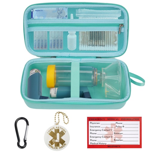 [BRSRAGI5DN7AEDY2] MGZNMTY Travel Carrying Case Compatible with Asthma Inhaler Spacer for Adults and Children, Masks, Inhaler Holder with Asthma Alert Tag and Medical Card, Carabiner (Only Case) (Green)