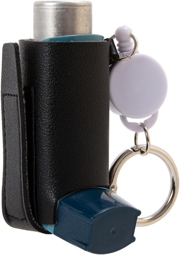 [BRSRECT5A4MGEA3K] Asthma Inhaler Holder Keychain, Lightweight PU Leather Inhaler Case Keychain & Portable Inhaler Holder for Adults and Kids (Inhaler Not Included) (Dark Black)