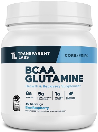 [BRSRAZIYCMFR6HQ4] Transparent Labs BCAA Glutamine - 8000 Mg of BCAA Powder with L Glutamine for Post Workout Recovery, Muscle Growth, & Increased Endurance - 30 Servings, Blue Raspberry