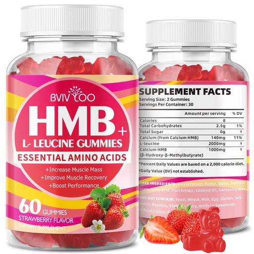 [BRSREZY6O4AWYDY2] HMB and L-Leucine Gummies - 3000mg Combined HMB & L-Leucine per Serving. for Muscle Growth, Muscle Relief & Fast Recovery. Sugar-Free, Strawberry, 60 Gummies