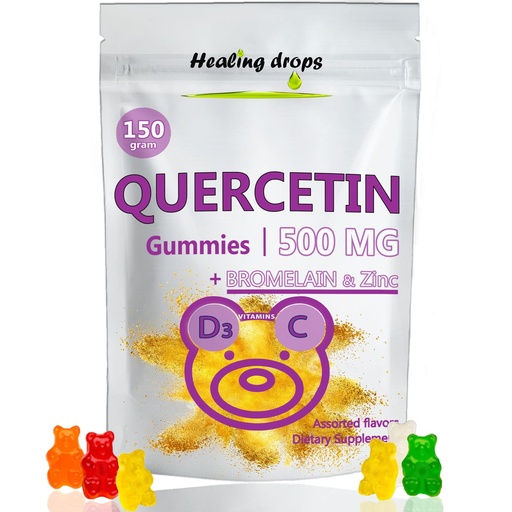 [BRSW2HA7C56BUGQV] Quercetin with Bromelain Gummies - Vitamin C + Zinc + Vitamin D3 - Quercetin 500mg Gummies for Kids and Adults (1)