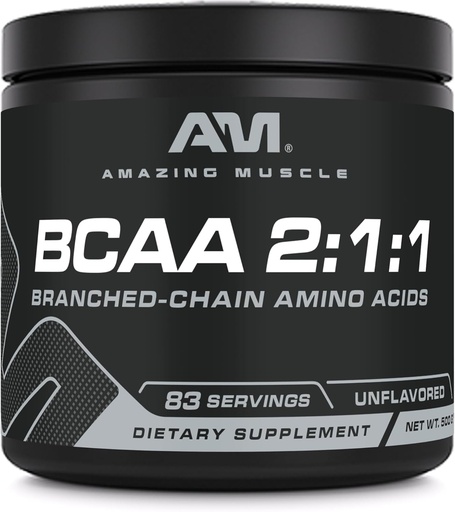 [BRSWKGI5BQAACYDC] Amazing Muscle BCAA Amino Supplement | 2:1:1 Branched Chain Amino Acid Ratio | Unflavored | Net Weight 500 Grams (1.1 Lb) | Non-GMO | Gluten-Free | Made in USA