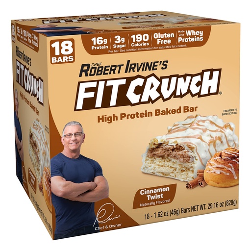[BRSRMAT3C4FQ22TP] FITCRUNCH Snack Size Protein Bars, 6-Layer Baked Bar, 3g of Sugar & Soft Cake Core (18 Bars, Cinnamon Twist)