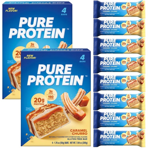 [BRSROAA5OEHQMAI6] Pure Protein Bars, Caramel Churro, 20g High Protein, Nutritious Snacks to Support Energy 8 Count