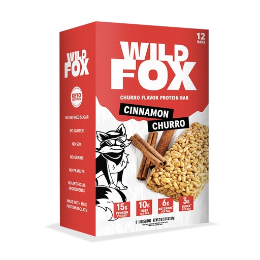 [BRSREHTRB4MAAGQY] Wild Fox Protein Bars - Keto-Certified High Protein Snack with No Refined Sugar, Great Taste, 15g Protein, and No Seed Oils, Cinnamon Churro