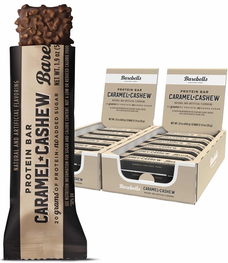[BRSW2ZT3A5YR4GQ6] Barebells Protein Bars Caramel Cashew - 12 Count, Pack of 2 - Protein Snacks with 20g of High Protein - Chocolate Protein Bar with 1g of Total Sugars - Perfect on The Go Protein Snack & Breakfast Bars