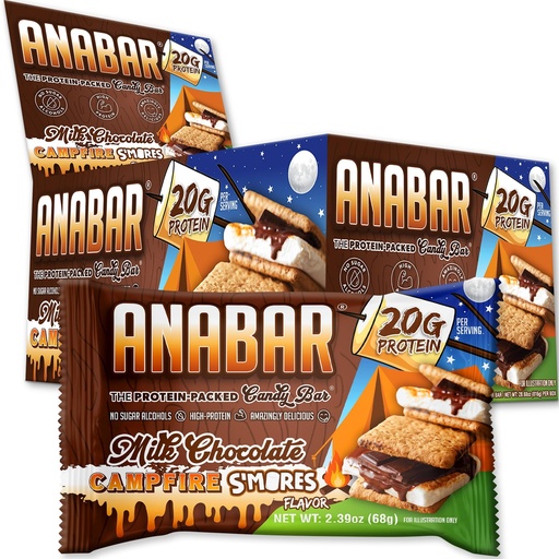 [BRSRMFA3CADQKA3P] Anabar Protein Bar, The Protein-Packed Candy Bar, Amazing Tasting Protein Bar, No Sugar Alcohols, High Protein, Amazingly Delicious, 20 Grams of Protein (12 Bars, Milk Chocolate Campfire S'mores)