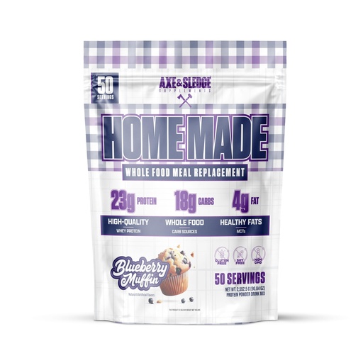 [BRSRE2YYBN4AGETA] Axe & Sledge Home Made Whole-Foods-Based Meal Replacement Powder | 48g Protein | Digestive Enzymes & Fiber, Non-GMO | Premium Ingredients | Protein Powder for Bulking | 25 Servings, Blueberry Muffin