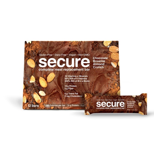 [BRSRGAL6AEOWC2Q4] ANDREW LESSMAN Secure Bars 40g - Chocolate Brownie Almond Crunch - High Protein & Fiber Snack - 12 Bars - Non-GMO, Gluten-Free, No Artificial Flavors, Vegan, Low Calorie Meal Replacement