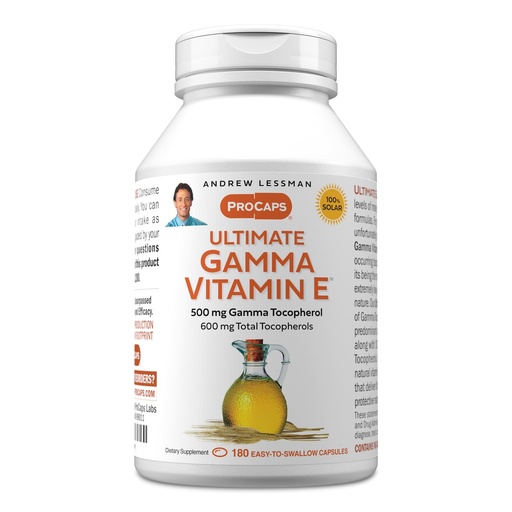 [BRSWI2QGBZ5BAFQ3] ANDREW LESSMAN Ultimate Gamma Vitamin E 180 Softgels - 500 mg Gamma Tocopherol, Protective Vitamin E. Four High Potency Forms of Natural Tocopherols. Powerful Anti-Oxidant. No Synthetic Forms