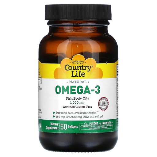 [BRSWIYTQCVYRQ3LO] Omega-3 1000mg Fish Oil Country Life 50 Softgel