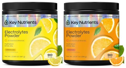 [BRSRAH3QAUFGK3I4] KEY NUTRIENTS Electrolytes Powder Bundle, Refreshing Lemonade 90 Servings Jar + Orange 90 Servings Jar, Sugar Free Hydration Drink Mix with Vitamins & Minerals, No Calories