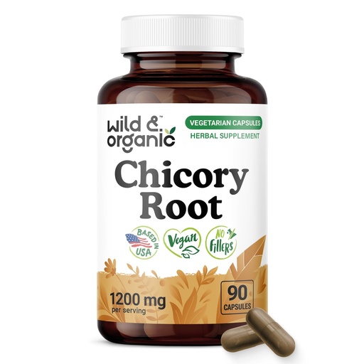 [BRSRAHA3BB5B6YLO] Wild & Organic Chicory Root Capsules - 1200 mg of Chicory Root Powder per Serving - Digestive & Gut Support - Inulin Fiber Prebiotic Supplement - Non-GMO, Vegan Inulin Capsules - 90 Count