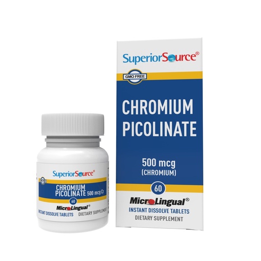 [BRSWI2T6A4CRA23K] Superior Source Chromium Picolinate - Supplement Formula Supports Healthy Sugar Metabolism - 500 mcg, 50 Instant Dissolve Tablets