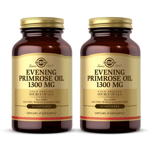 [BRSWIZ34OIBRA3D2] Solgar Evening Primrose Oil 1300 mg, 60 Softgels (Pack of 2) - Promotes Healthy Skin - Nutritional Support for Women - Non-GMO, Gluten Free, Dairy Free - 120 Total Servings