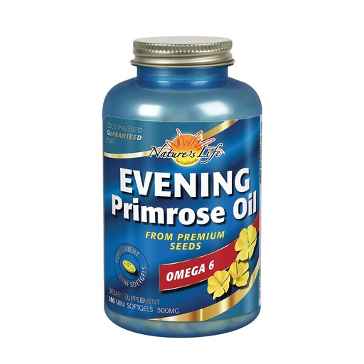 [BRSWIYQMOAHROAIV] Natures Life Evening Primrose Oil 500 mg Minis | PMS and Menopause Support for Women | Skin Health | 180ct, 90 Serv.