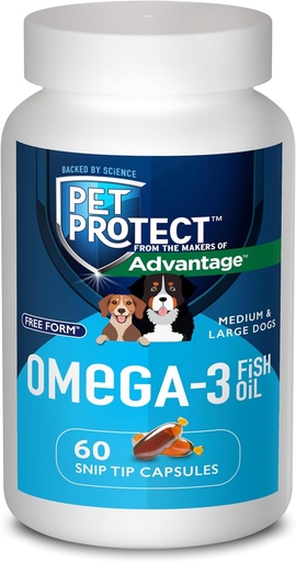 [BRSROBI7C4PRS3DU] Pet Protect M/L Dog Omega-3 Supplement, proprietær gratis form blanding, støtter en normal inflammatorisk respons, Snip-Tip kapsler (60 greve)