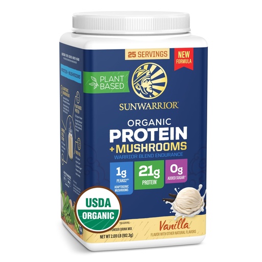 [BRSREZIQOAAREFDL] Sunwarrior Organic Protein Powder Warrior Blend + Mushroom Vanilla 912.33g Tub (25 SRV)